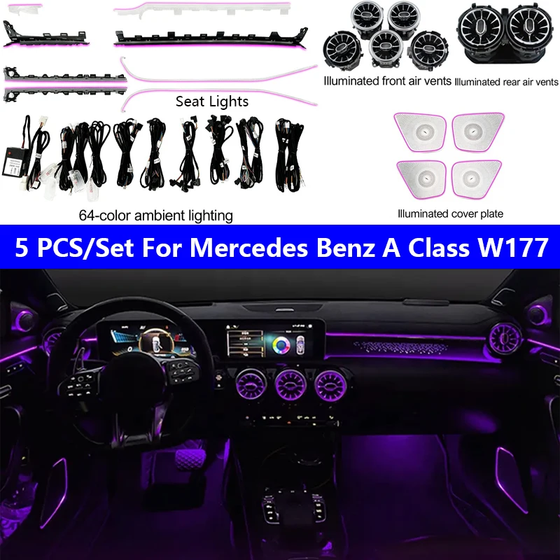 

5 Pieces Set For Mercedes W177 A-Class 2019-2023 Lights Guide Strip Air Outlet Luminous Cover Decoration Atmosphere Lamp 37 in 1