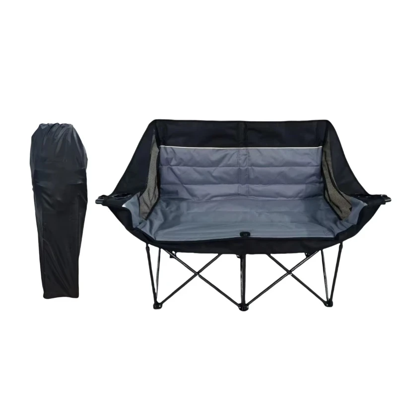 

Outdoor lawn beach double chair folding camping double chair oversized portable 2 person heavy duty iron camping chair
