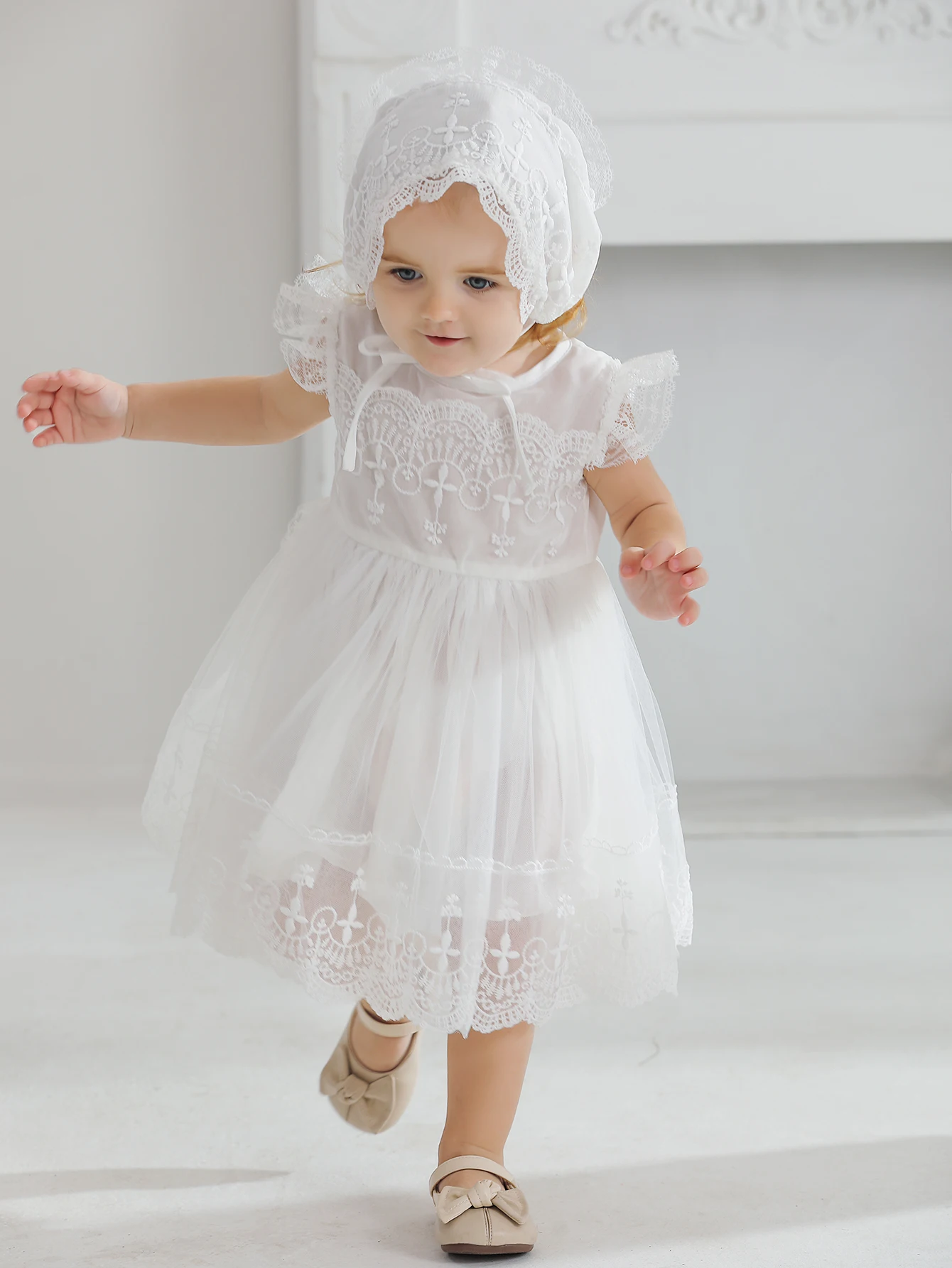 Girls Dresses 3 Months Baptismal Baby Lace Tulle Baby Dress Wedding Birthday Ball Gowns Tutu Dress Formal Party Gowns with Hat