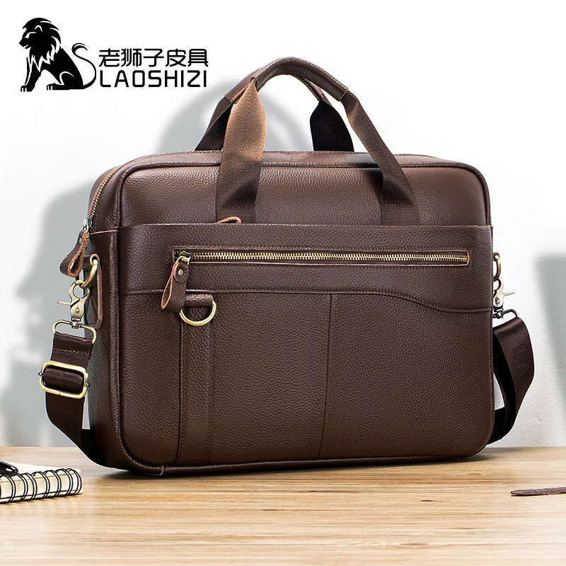 Leather handbag bag premium men's briefcase, men's computer bag, men's first layer cowhide business bag folder organizer