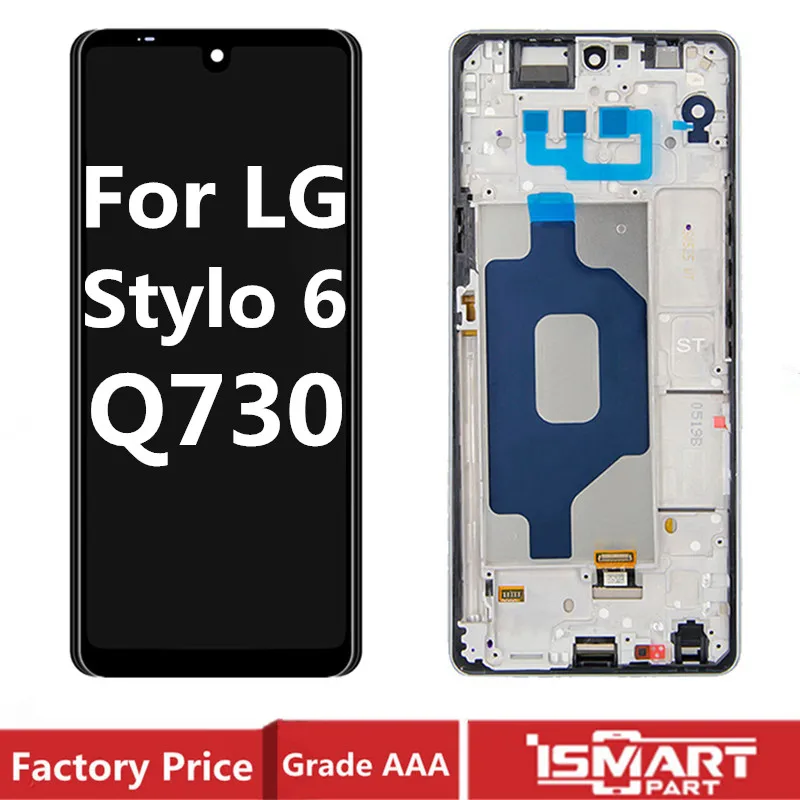 LCD For LG Stylo 6 Display Touch Digitizer Assembly Q730 Screen with Frame Replacement Parts Silver Blue Black