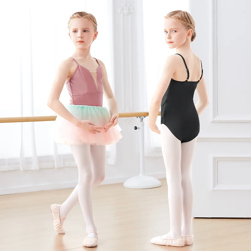 Girls Ballet Leotards Kids Gymnastics Dance Leotard Adjustable Shoulder Straps Leotard Summer Black Dancewear Costumes Swimwear