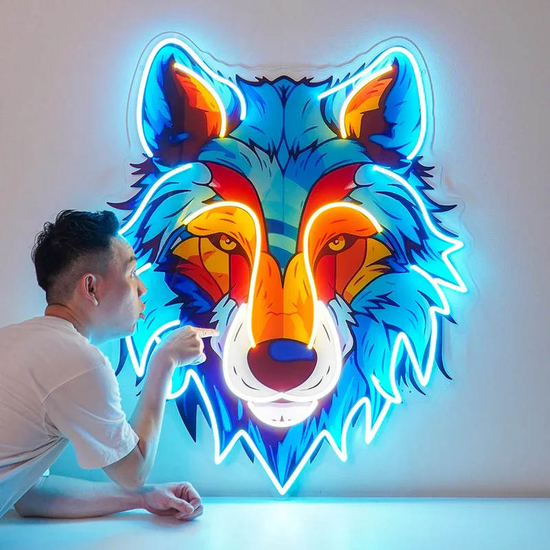 Imagem -04 - Lobo Colorido Led Neon Sign Light Acrílico Arte Sala de Estar Wall Decor Presente Personalizado Bar Personalizado Clube Pub