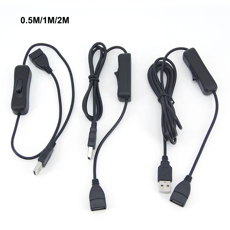 0.5m 1M 2m USB cable 50cm USB 2.0 A Male to A Female Extension charging Extender Black Cable With Switch button ON OFF Cable