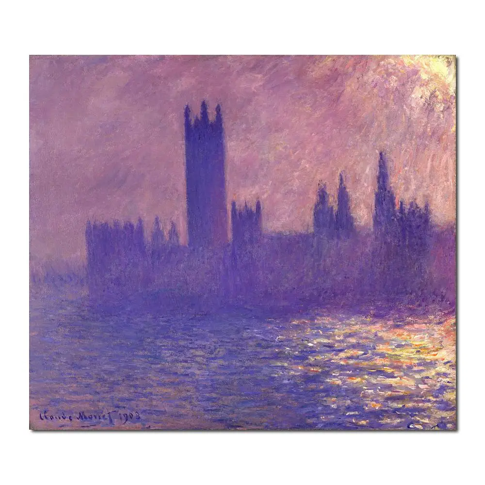 Houses of Parlilament, Sunlight Effect by Claude Monet Reproduction oil painting Canvas art Handmade High quality