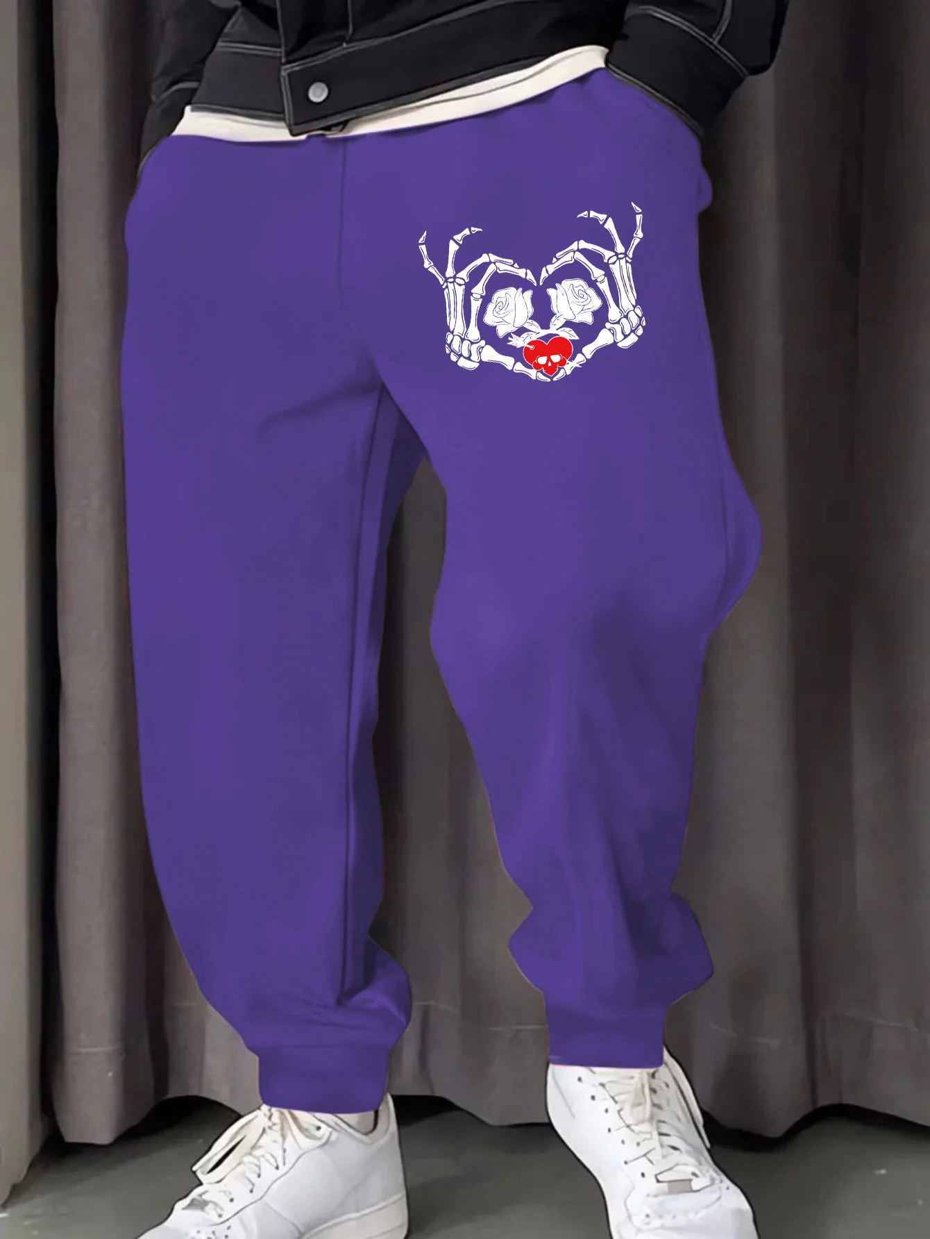 

Мужские спортивные штаны со скелетом Love Rose, повседневные осенние спортивные штаны, флисовые мужские брюки в стиле хип-хоп, универсальные уличные брюки