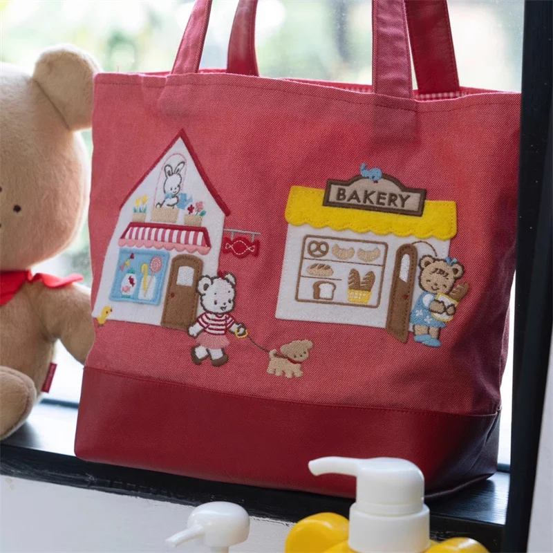 Familiar Handbag Kawaii Animal Rabbit Bear 26*21cm Embroidered Large Capacity Casual Tote Bag 780601