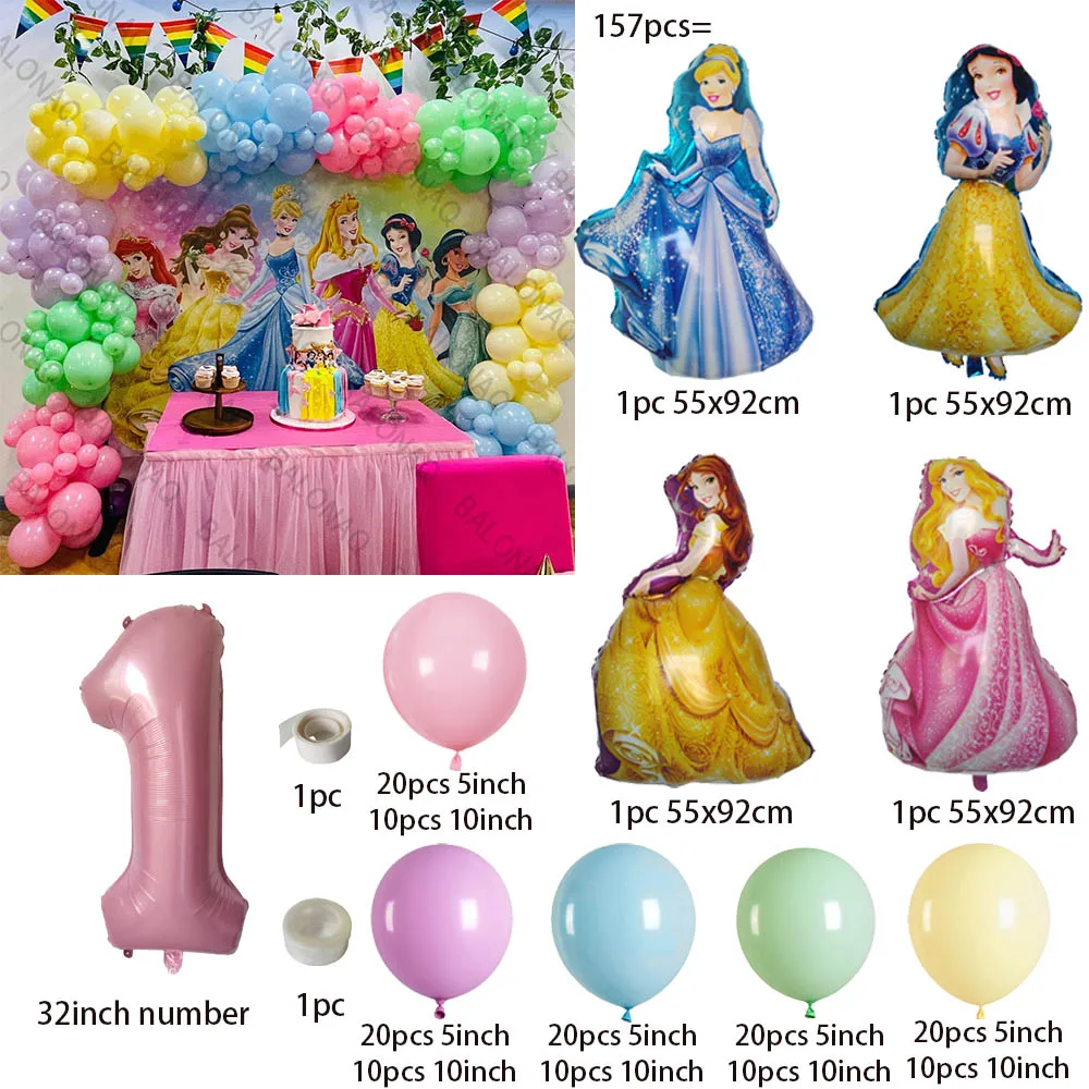 1Set Disney Princess Theme Party Balloons Garland Arch Kit Macaron Latex Globos for Birthday Baby Shower Party Decorations Gift