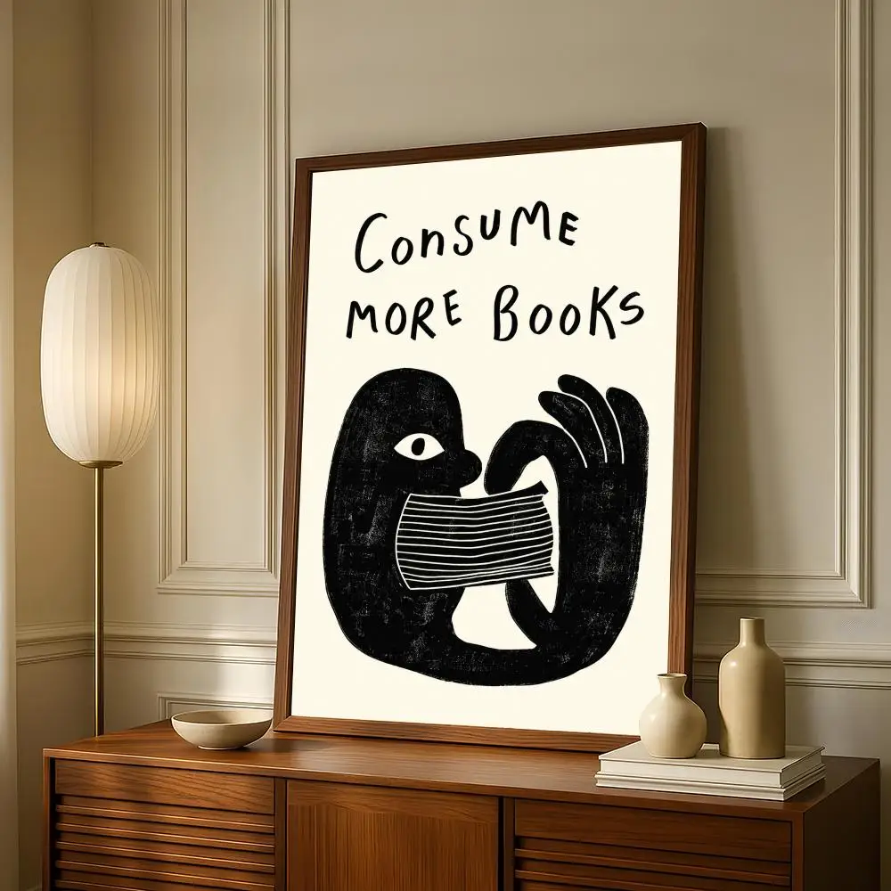 Retro Book Wall Art Reading Print Book Lover  Hand Drawn Illustration Home Library Decor Poster