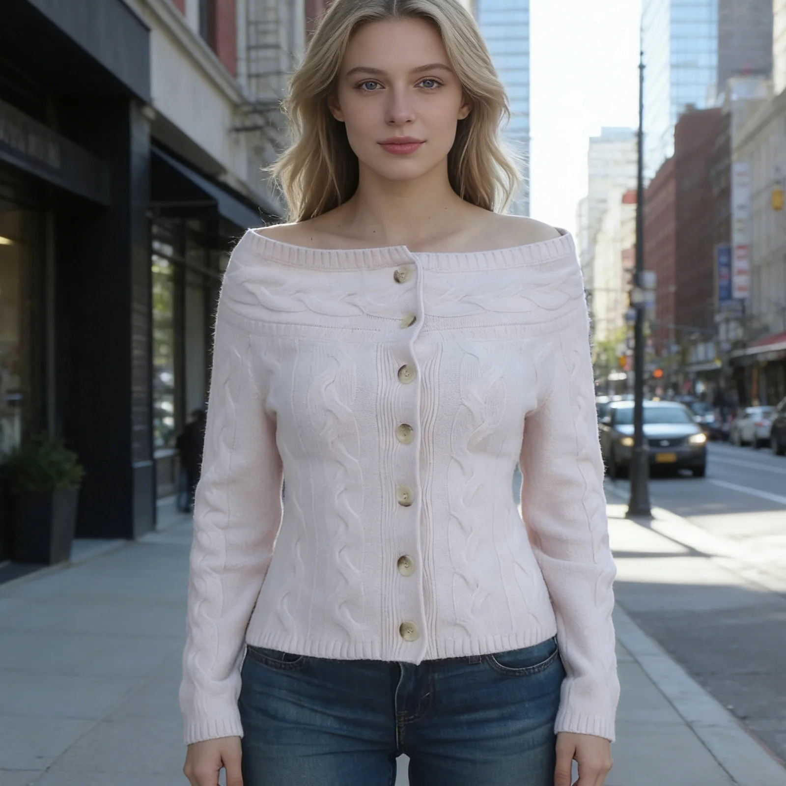 

Женские вязаные пуловеры с открытыми плечами, винтажные, осенне-зимние, на пуговицах, модные, однотонные кардиганы