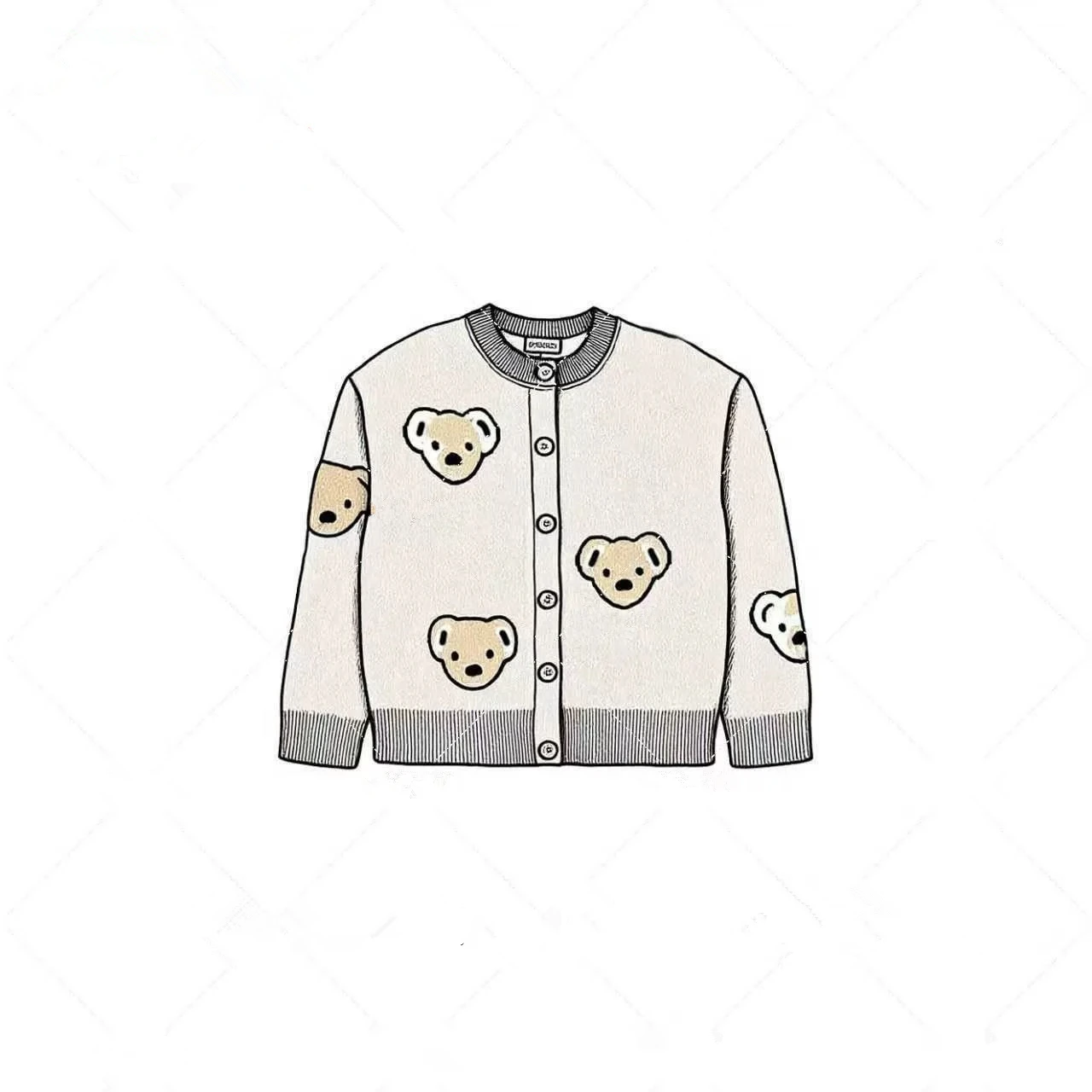 

2025 autumn and winter new children's oat colored cute letter teddy bear round neck knitted cardigan jacket