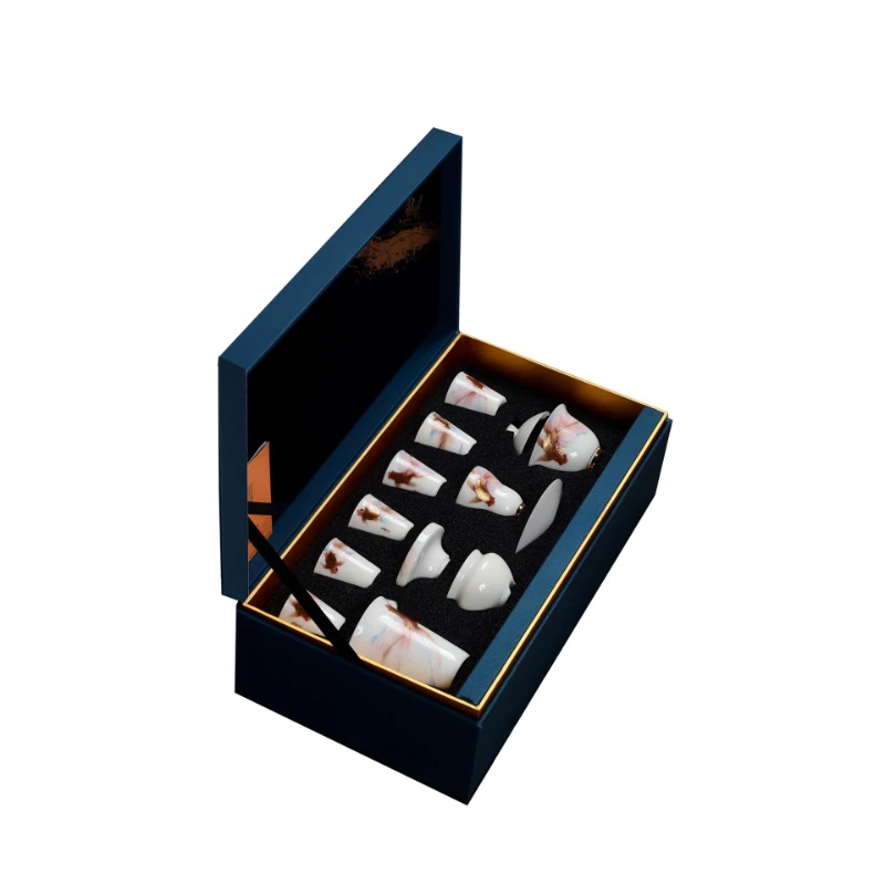 

Ice crystal jade porcelain new Chinese kung fu tea set, high-end gifts for office home use