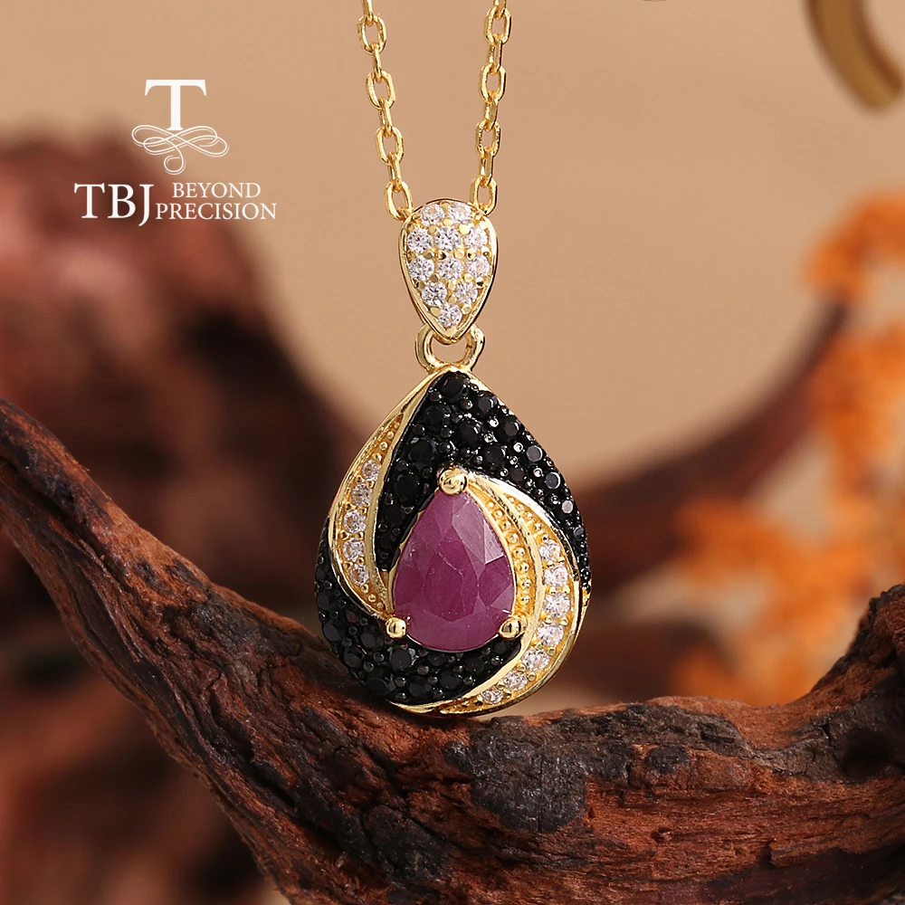 خمر 925 فضة المرأة قلادة الكمثرى الطبيعية 5*7 مللي متر روبي الأحجار الكريمة الحقيقية قلادة فاخرة غرامة مجوهرات لملابس مأدبة