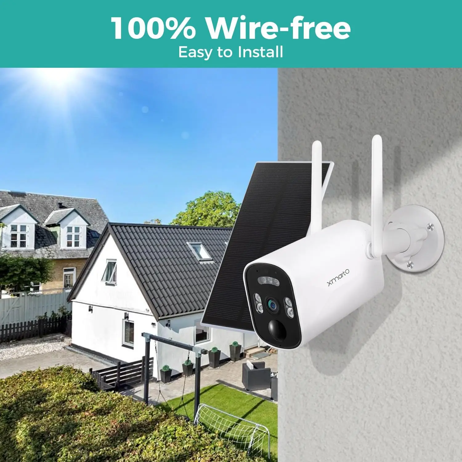 Sistema di telecamere di sicurezza domestica solare gratuito wireless, kit telecamera CCTV QHD da 4 set da 4 MP