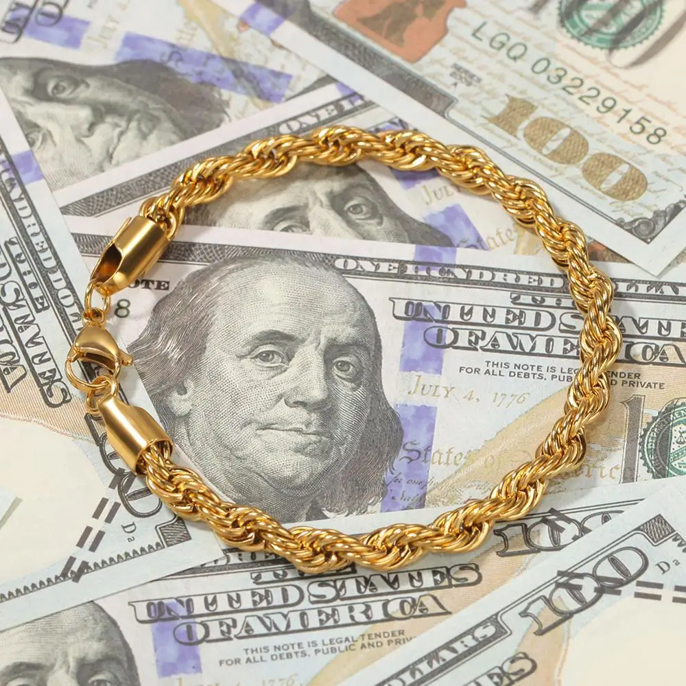 الجملة 6mm الحبل سلسلة الفولاذ المقاوم للصدأ تويست سلسلة PVD مطلية بالذهب قلادة 304L المجوهرات #5