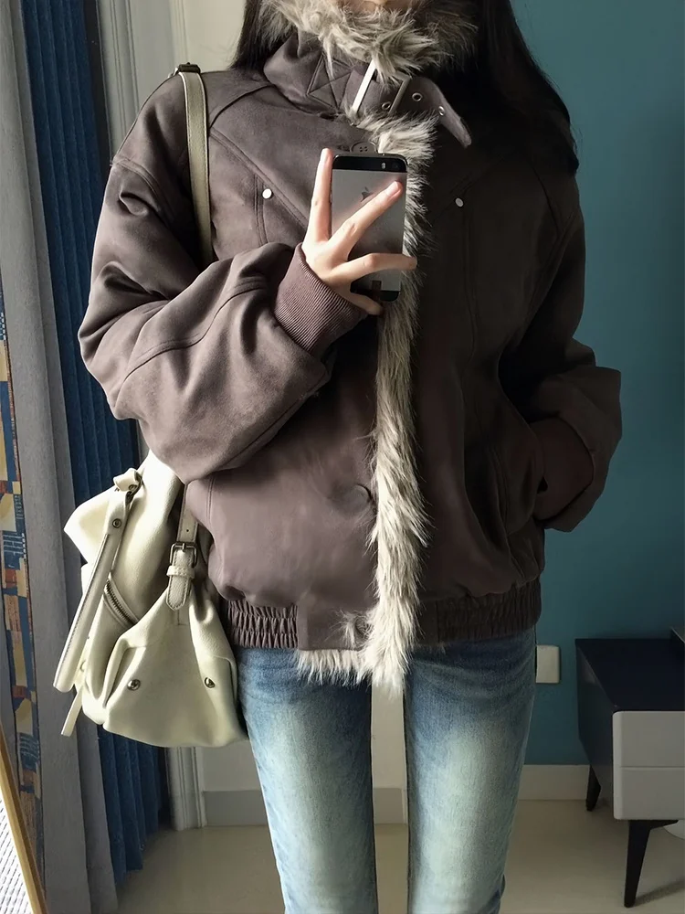 

American Sle Thiened Winter Cotton Jaet Men's ort Coat Mountain Eagle Fur Collar Warm Inteated Leather And Fur Coat