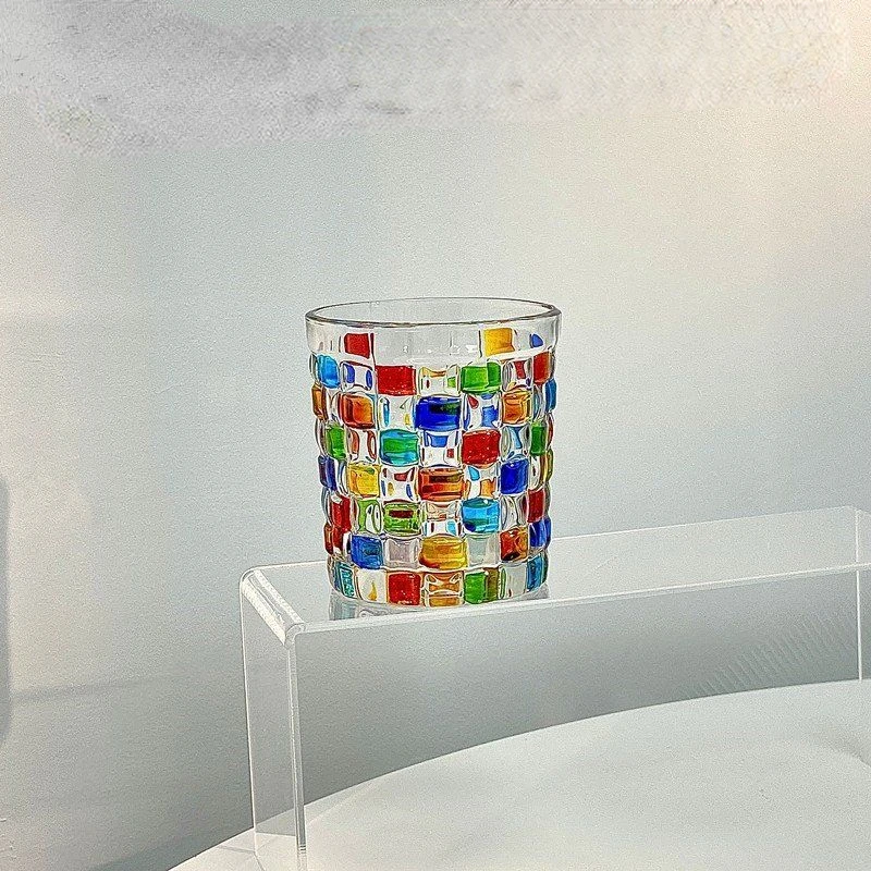 Rainbow Water Cup Hand -painted Design Glass Cup Heat-Resistant Coffee Juice Tea Wine Glasses Whiskey Cup Drinking Canecas