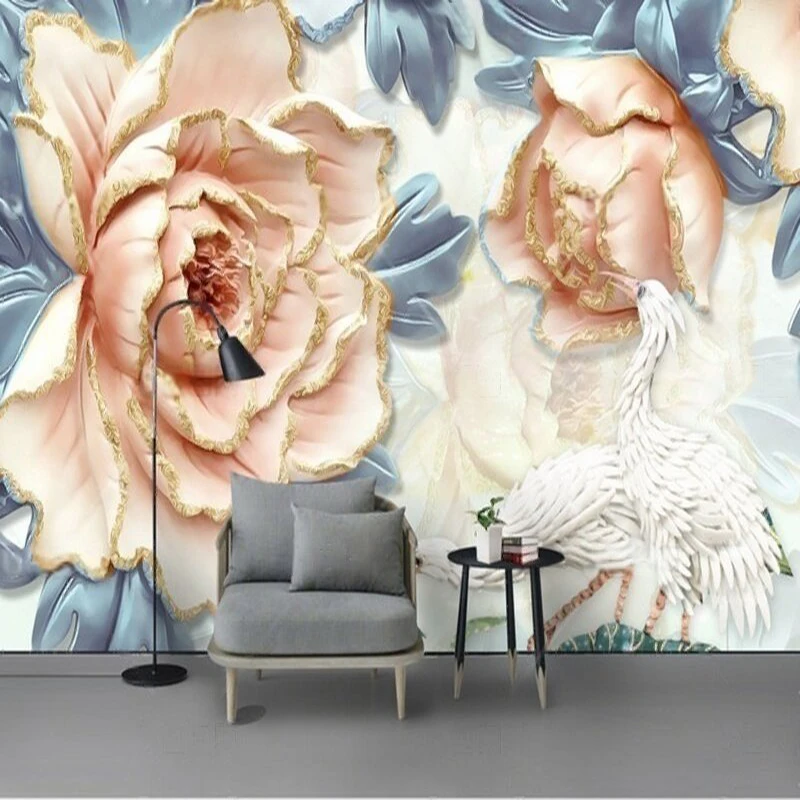 

MU9059 Modern and simple three-dimensional relief peony flower custom TV home decoration background wall