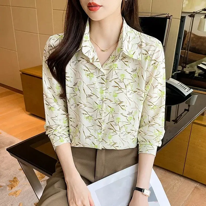 New elegant printing blouses casual daily Ladies\' Shirts Fashion Women\'s Button-Down Tops blusa mujer