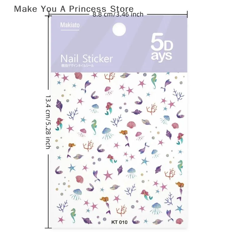 Pegatinas para decoración de uñas, Color bonito, océano, relieve 3D, estrella de mar de verano, concha, calcomanías para decoración de uñas, suministros para decoración de uñas