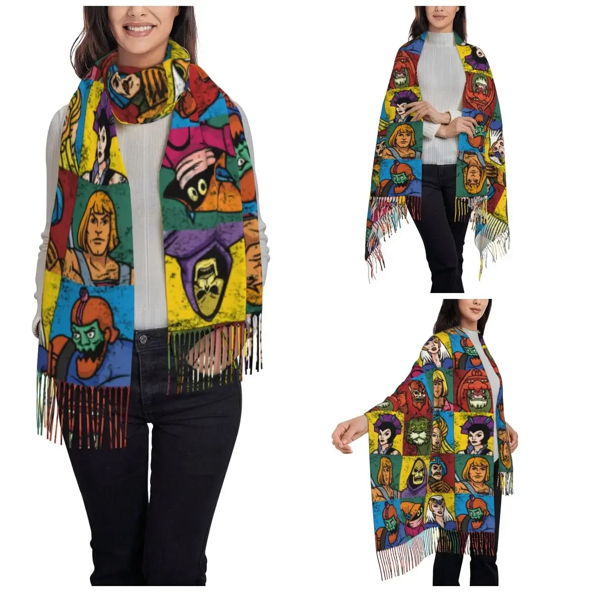 He-Man And Friends Scarf for Women Winter Fall Pashmina Shawl Wrap Masters of the Universe Long Large Shawl Scarf Lightweight