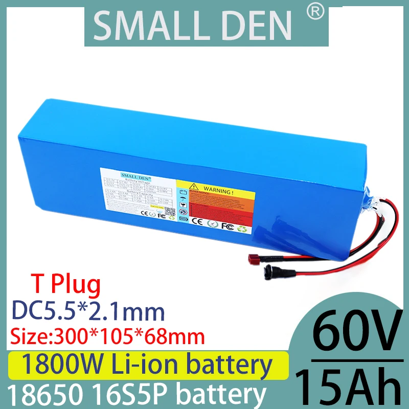 new 60V 15ah 18650 lithium-ion battery pack 16S5P with built-in 30A BMS 1800W suitable for high-power 84V motorcycle tricycles