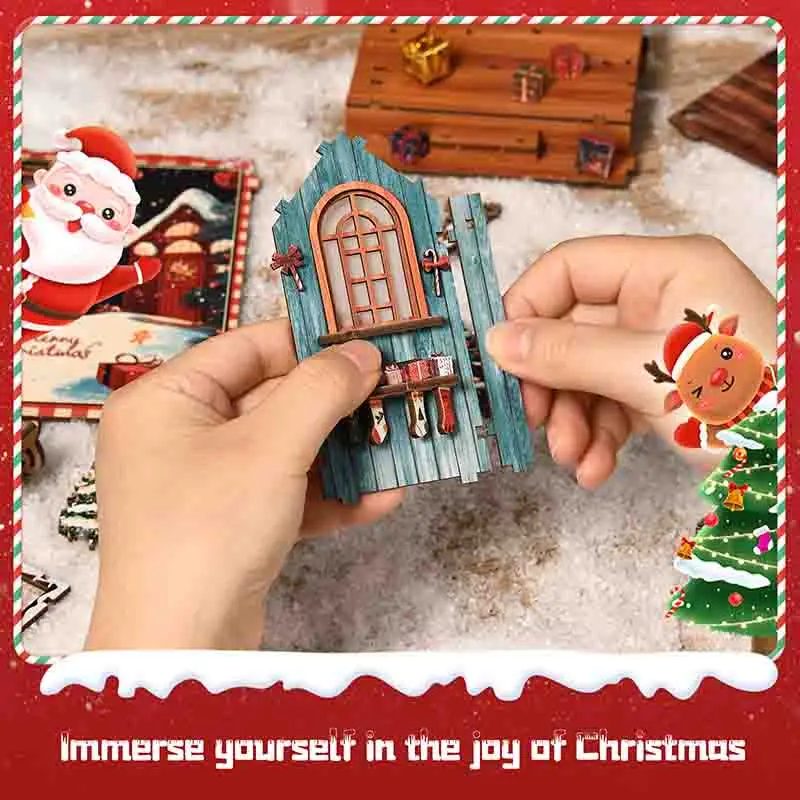 DIY Buchecke Holz Miniatur Modellbausätze Schneereich Wei Pavillon Buchstütze 3D Puzzle Weihnachtsbücherregal für Freunde Geschenke