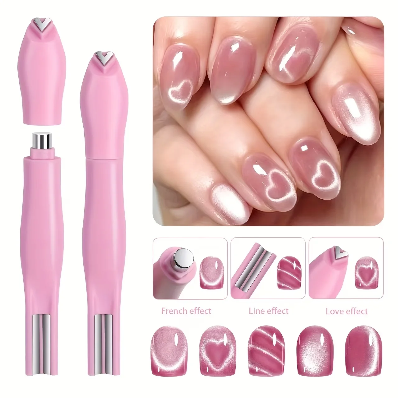 3 in 1 Nail Art Set with Heart, Snake, and Cat Eye Design, Y2K Style, Checkered Pattern, Hearts, and Glass Beads, Perfect Gift F