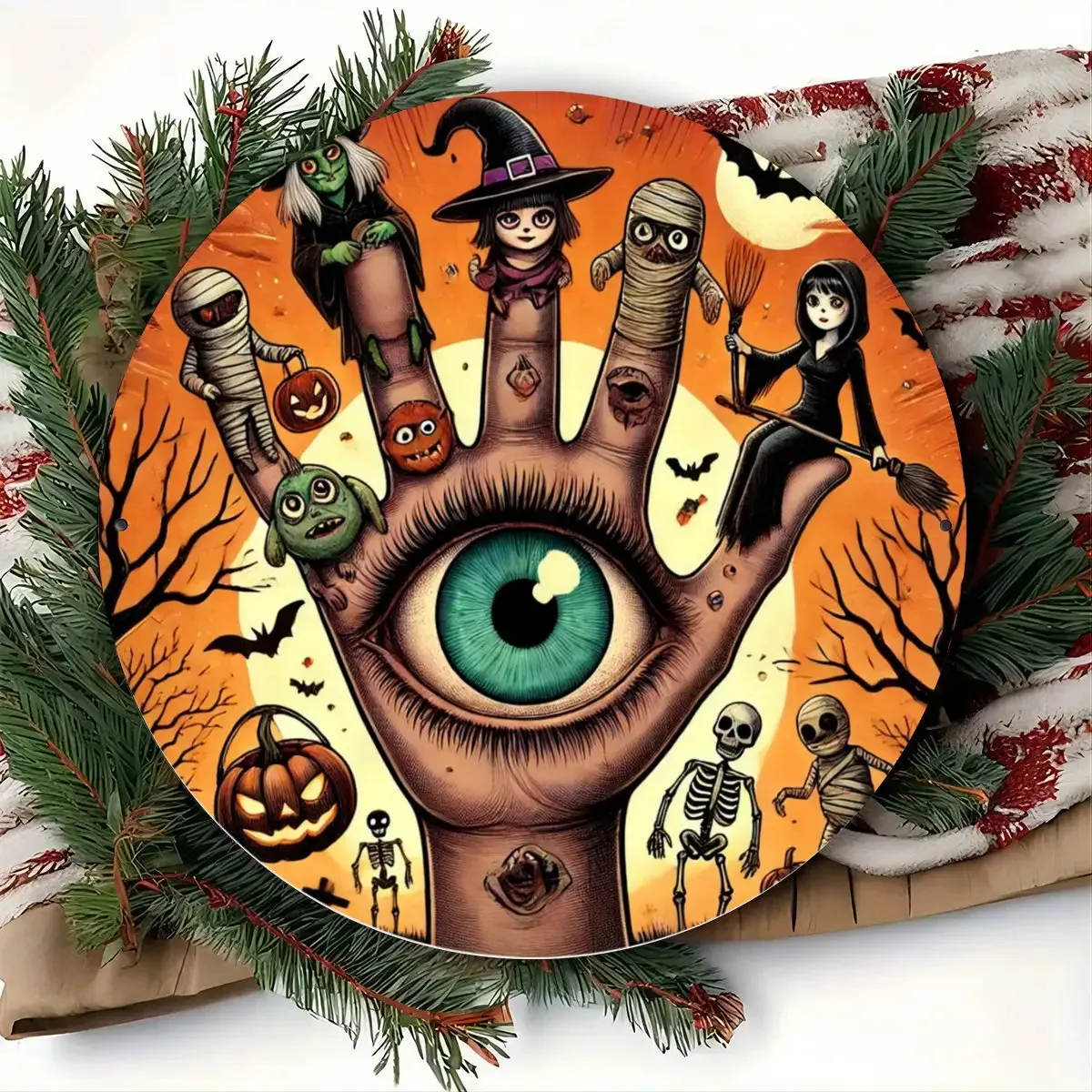 2D Flaches Metallschild mit Halloween-Motiv, Kürbis- und Geisterdesign |   2D-Flachdruck, Aluminium, ideal für Heim-, Bar- und Bürodekoration