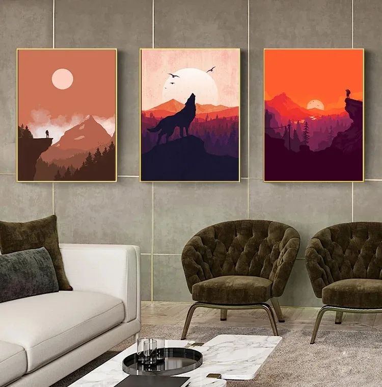 ملصق ساعة نارية مطبوع لديكور المنزل ، صور فنية جدارية ، لوحة قماشية ، قمر ، جبل ، غابة ، خشب ، كوكب ، غرفة معيشة ، غرفة نوم ، هدية