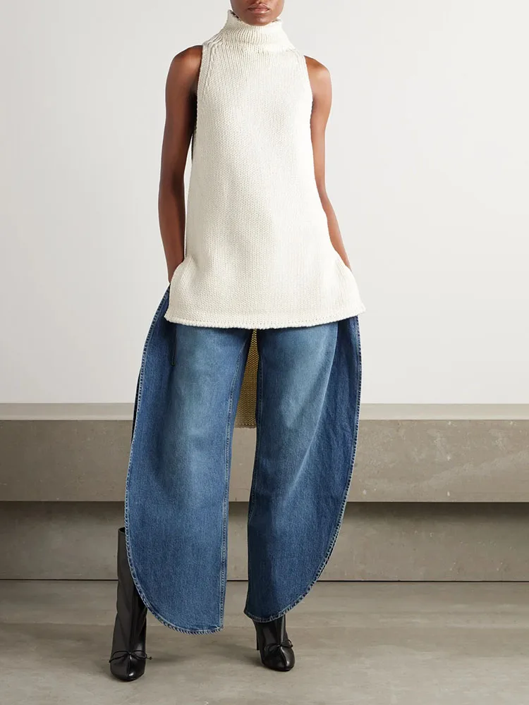 Woman clothingy2k fall and winter high neck knit pullover sleeveless wool Women\'s sweater 2024 loose fashion new crop top women