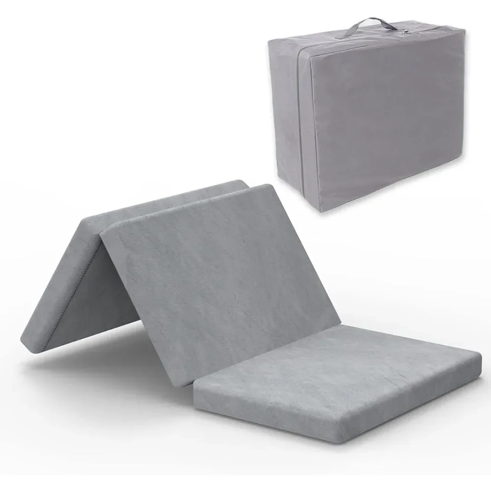 Matelas pliant double avec sac de rangement, surmatelas pliable à trois volets