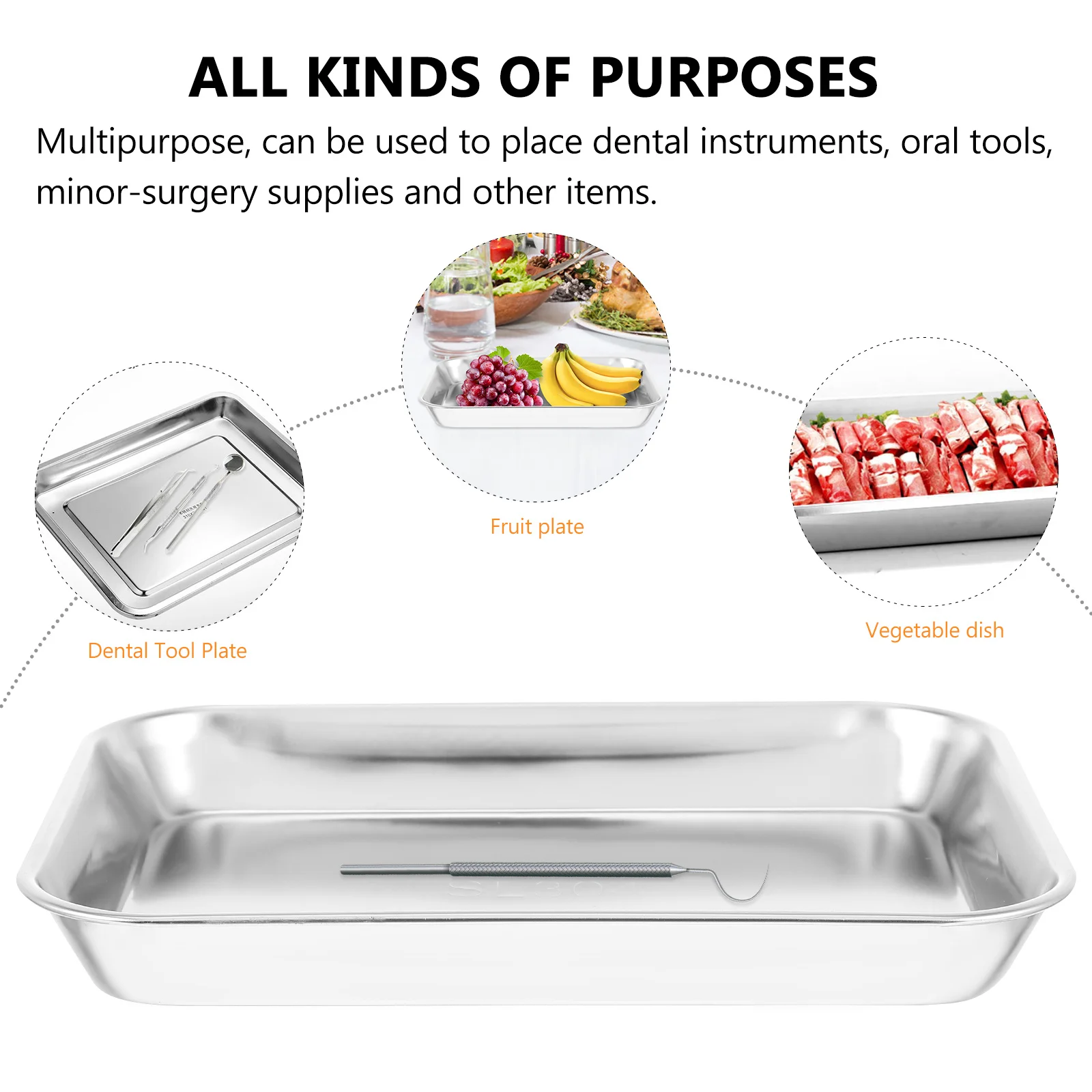 

1Pcs Stainless Steel Square Tray Durable Acid Alkali Resistant Dental Instrument Plate Clinical Sterilization Tray for Hospital