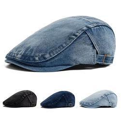 New Denim Cotton Beret Men Vintage Newsboy Cap Spring Autumn Casual Women Visor Fashion Cool Flat Hat Adjustable Berets