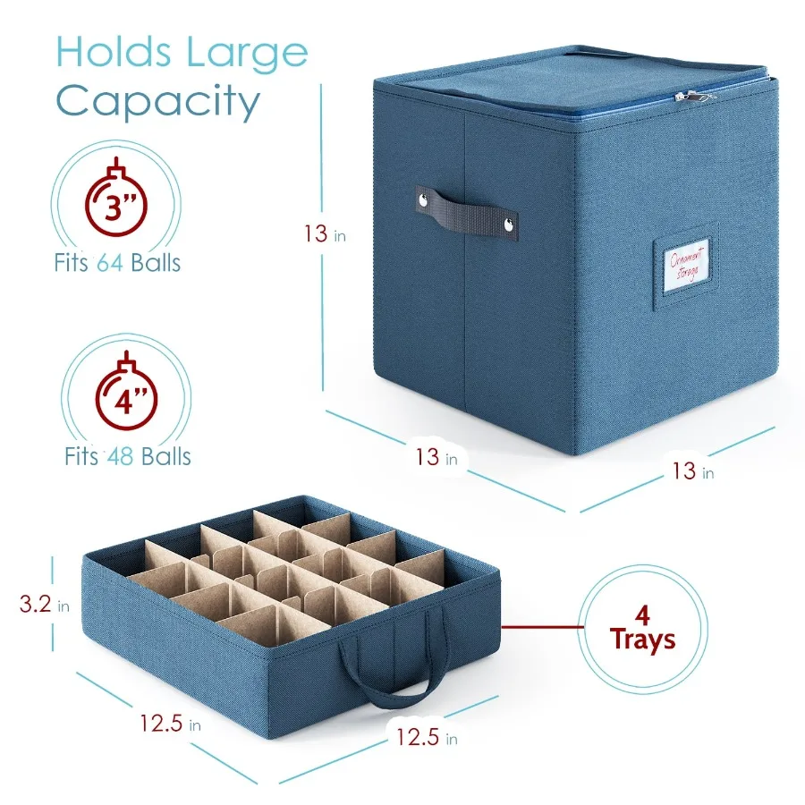 

64-Count Christmas Ornament Storage Containers - Foldable Holiday Organizer with Handles for Easy Storage and Access 2 Pack