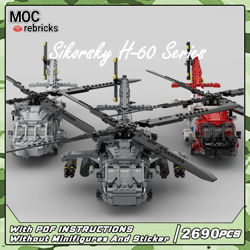 

MOC Military Series Sikorsky H-60 Pack — Black Hawk, Sea Hawk, Jayhawk Flight Building Block Модель DIY Старшие кирпичи Игрушки ﻿