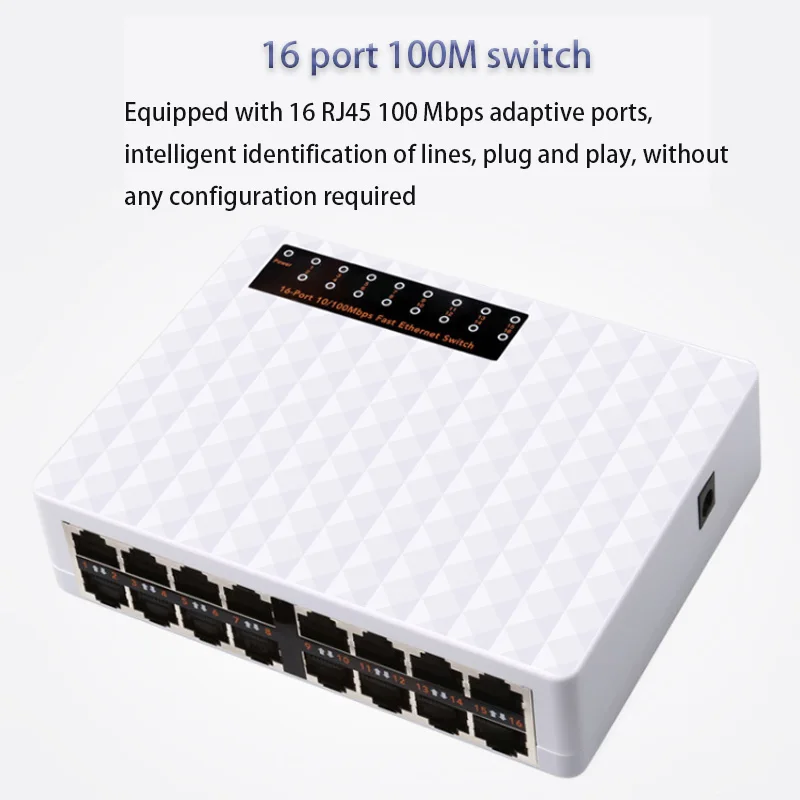 محول شبكة إيثرنت ذكي التوصيل والتشغيل موزع شبكة الإنترنت 16-port 100 M التبديل لعبة شبكة التبديل RJ45 Hub 10/100 mbps