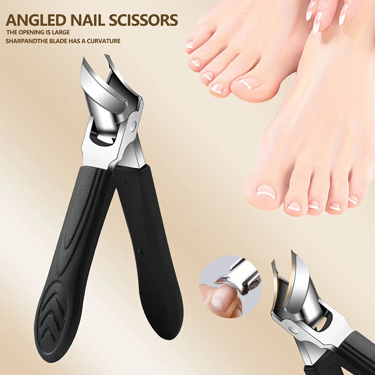 1Pieces Black Large Opening Nail Clipper Set Anti-Splash Thick Toe Nail Trimming Special Slanted Mouth Nail ClippersScissors