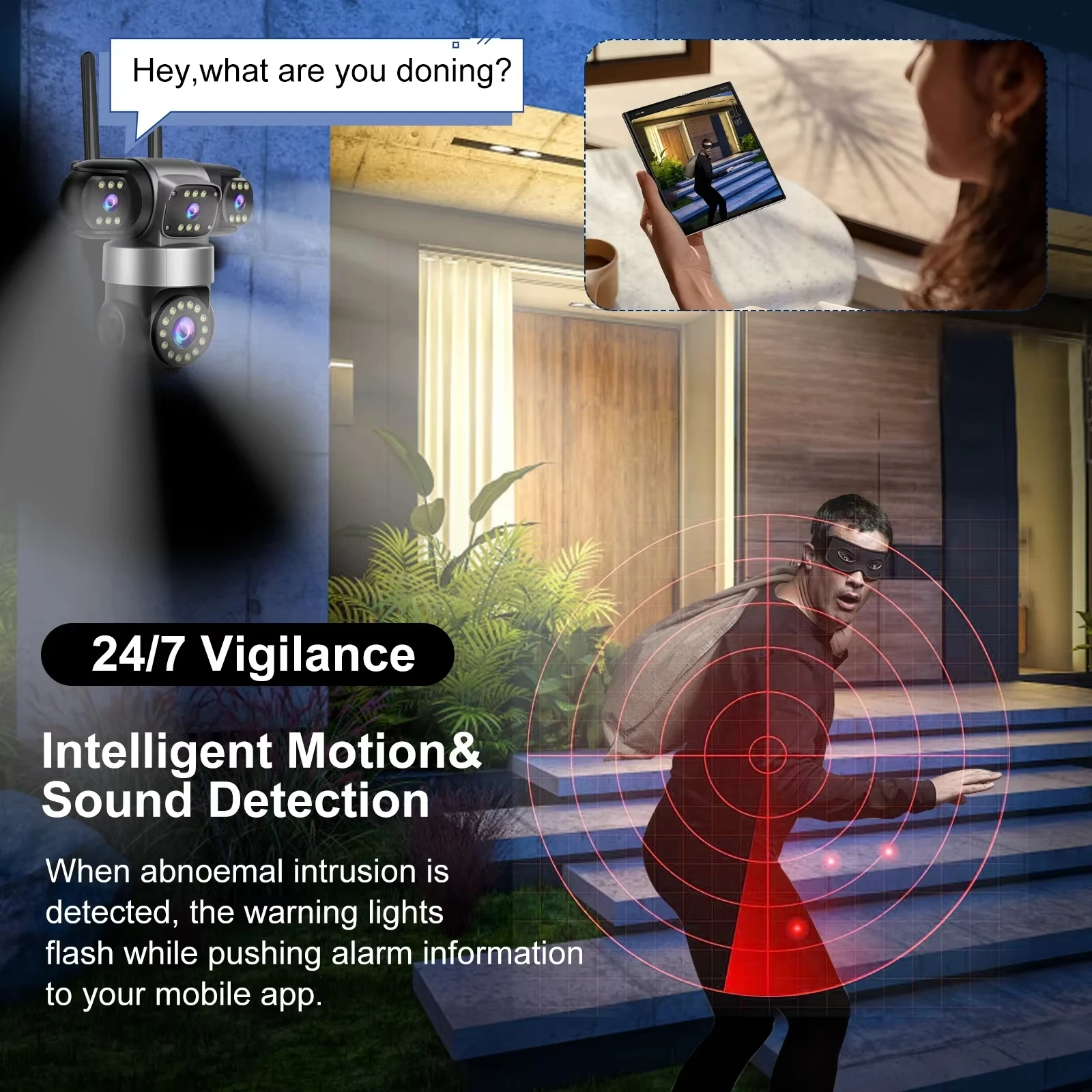 20MP 4 Lenses WiFi Security Camera 360 PTZ Outdoor Wireless 16X Zoom 4 Screen IR Night Vision Auto Tracking Waterproof CCTV Cam