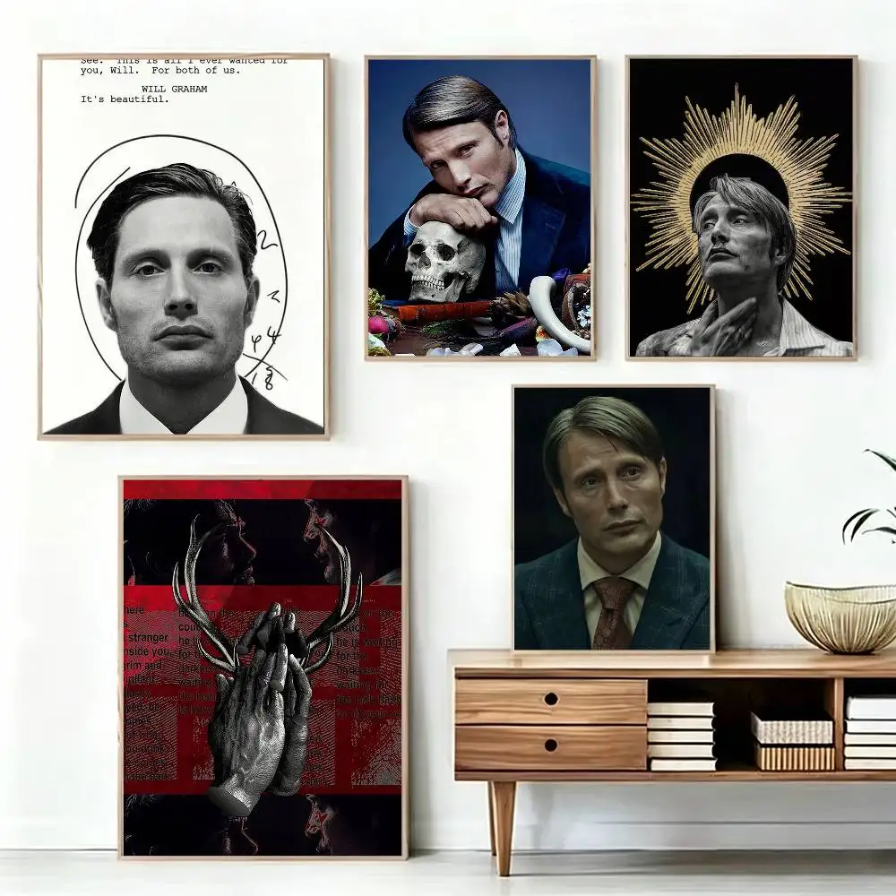 

M-Mads M-Mikkelsen H-Hannibal Face Poster Waterproof Wall Art Sticker For Bar Living Room Vintage Decor High Quality Print Gift