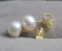 Limited time promotion AAA Nanhai 8-9mm white pearl earrings 14k gold + box