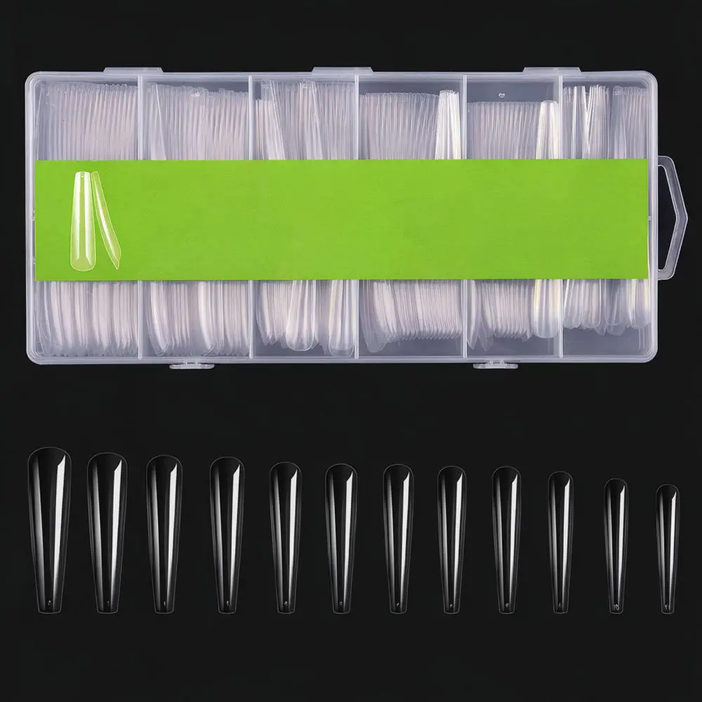 Professional Clear XXXL Nail Tips Long Tube Full Cover Artificial Nails For Extension Coffin French Art For Lanqino