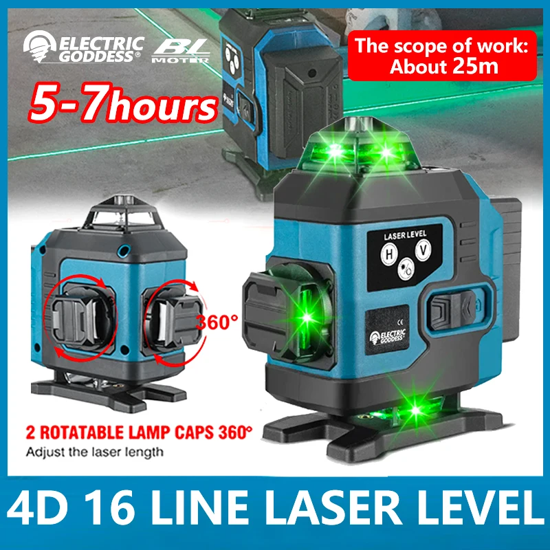 Electric Goddess 16 Line Laser Level 4D SelfLeveling 360 Horizontal Vertical Li-ion Battery Remote Control Powerful Laser Level