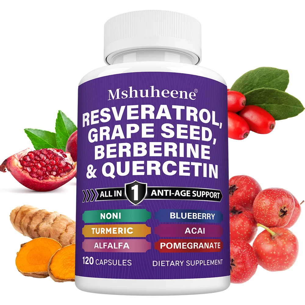 Resveratrol, Berberine, Grape Seed Extract, Quercetin - Supplement for Women and Men with N-Acetyl Cysteine, Acai - 60 Capsules