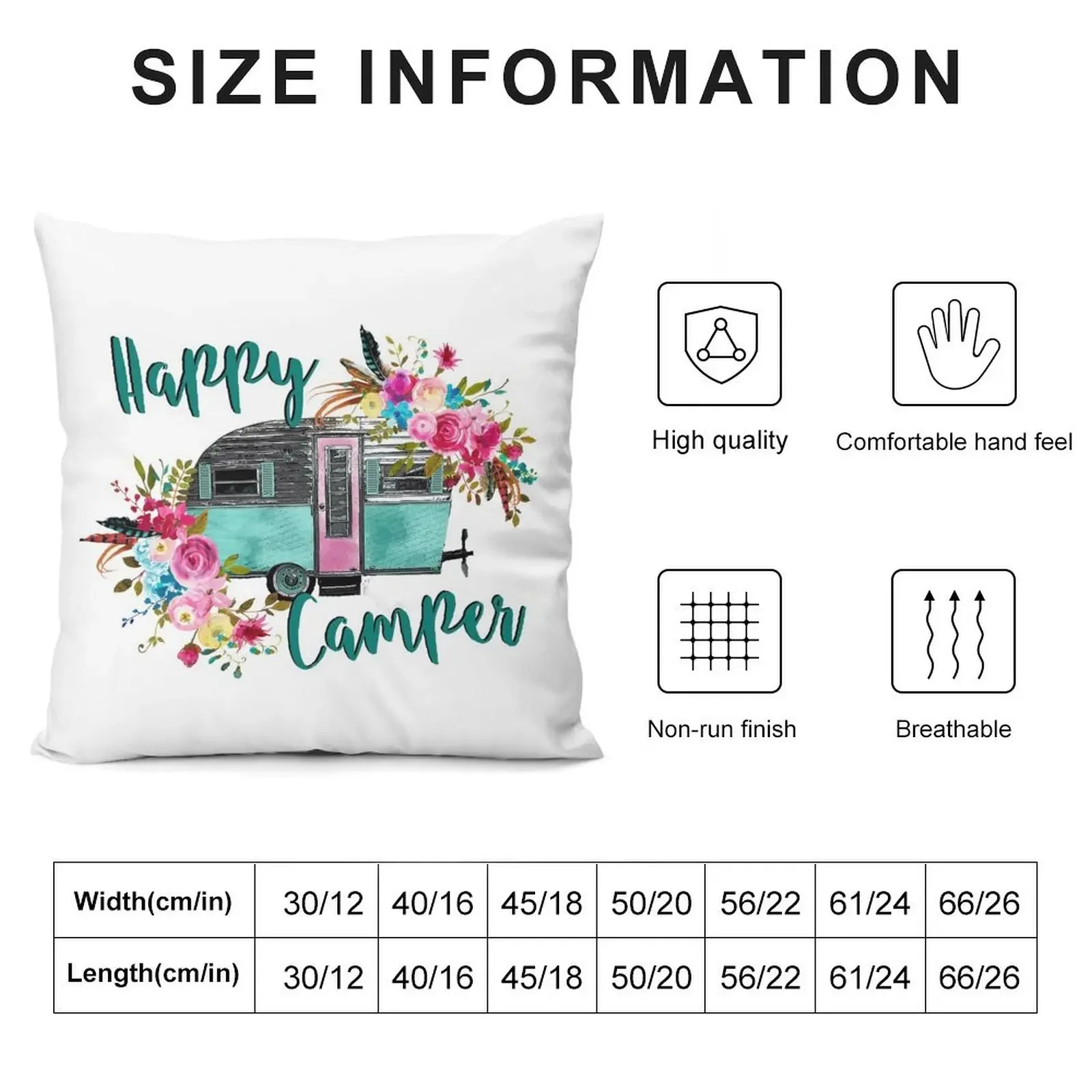 Happy Camper - Vintage RV / Camping Trailer - Gifts for Camping Lovers Throw Pillow autumn decoration pillow