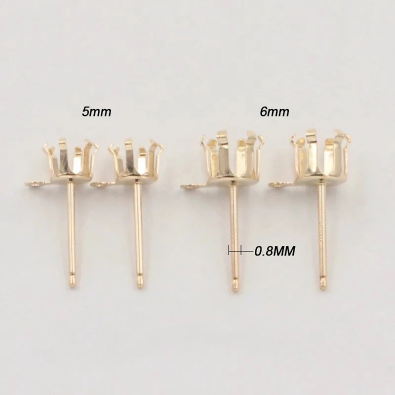 14K Gold Filled Stud Seis-Prong Earring Setting, Solitaire Earring Post, Claw Earring Setting, Earring Component 5mm 6mm