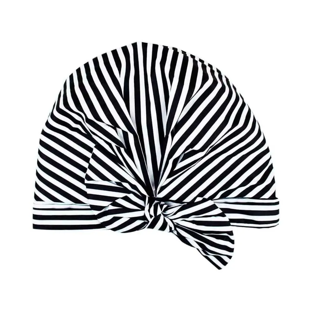

Soft Stripe Pattern Bow Shower Cap Elastic Reusable Striped Shower Cap Quick Drying Adjustable Bow Bathing Cap Bathroom