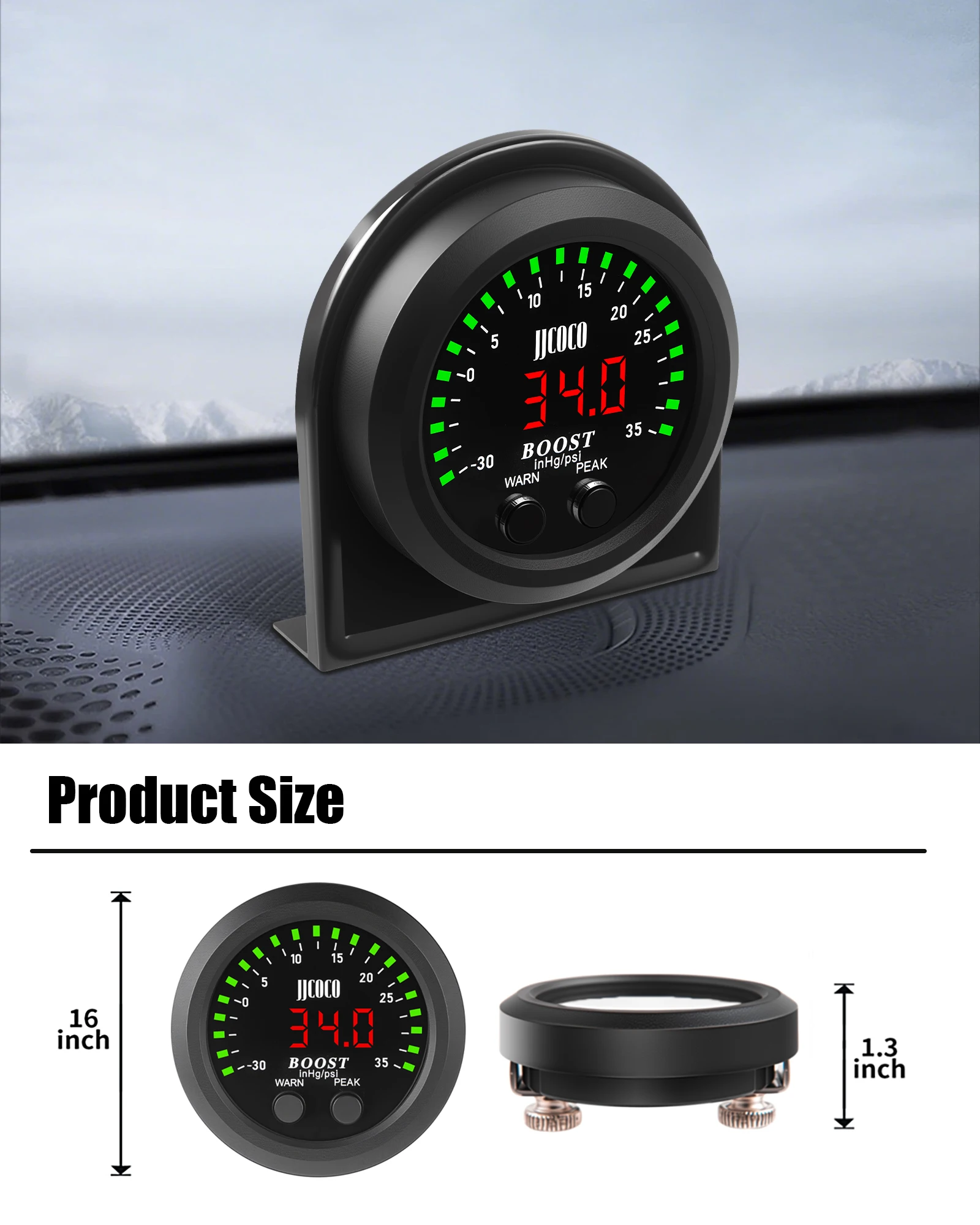 

JJCOCO 52MM 2'' S-Series Boost Gauge -30~35 PSI Ultra-Thin Round With Red Light LED Display Vacuum Gauge Turbo Boost Meter