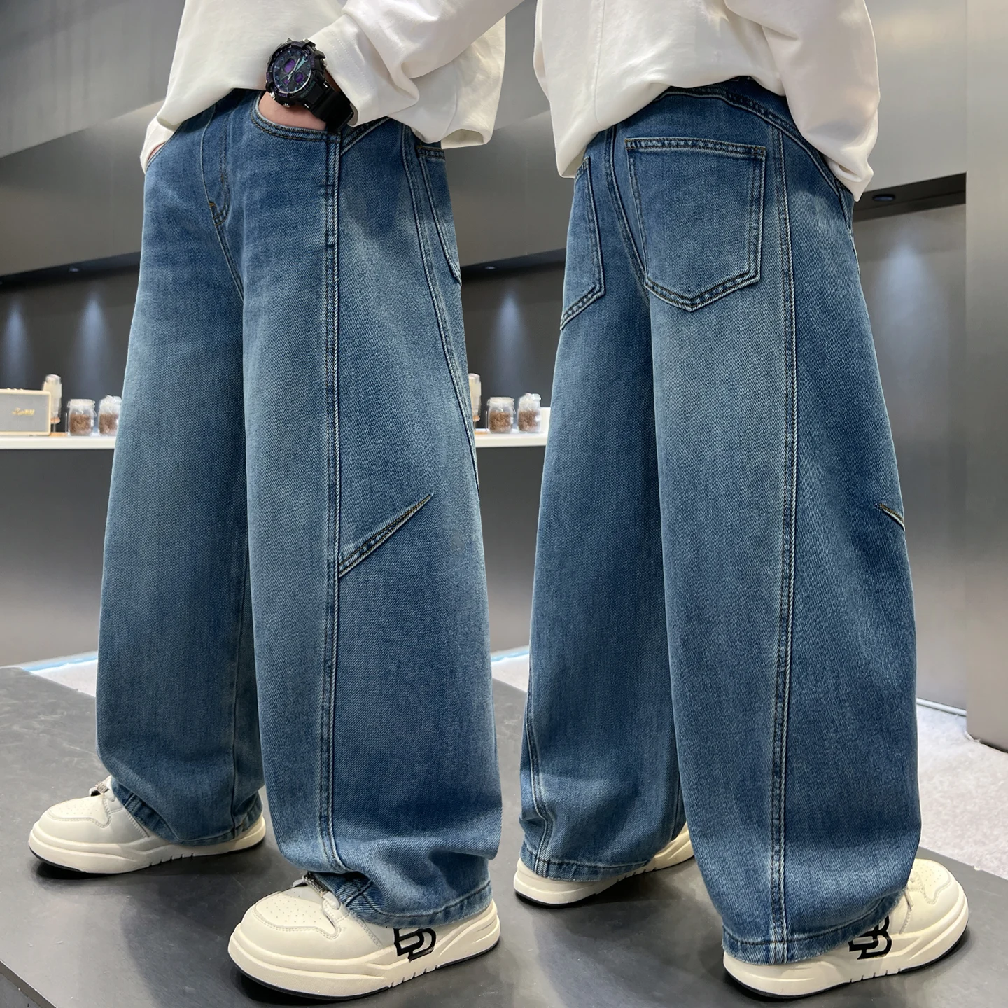 

Свободные прямые джинсы для мальчиков: Новинка весенней коллекции, удобные повседневные брюки в корейском стиле, длинные детские штаны