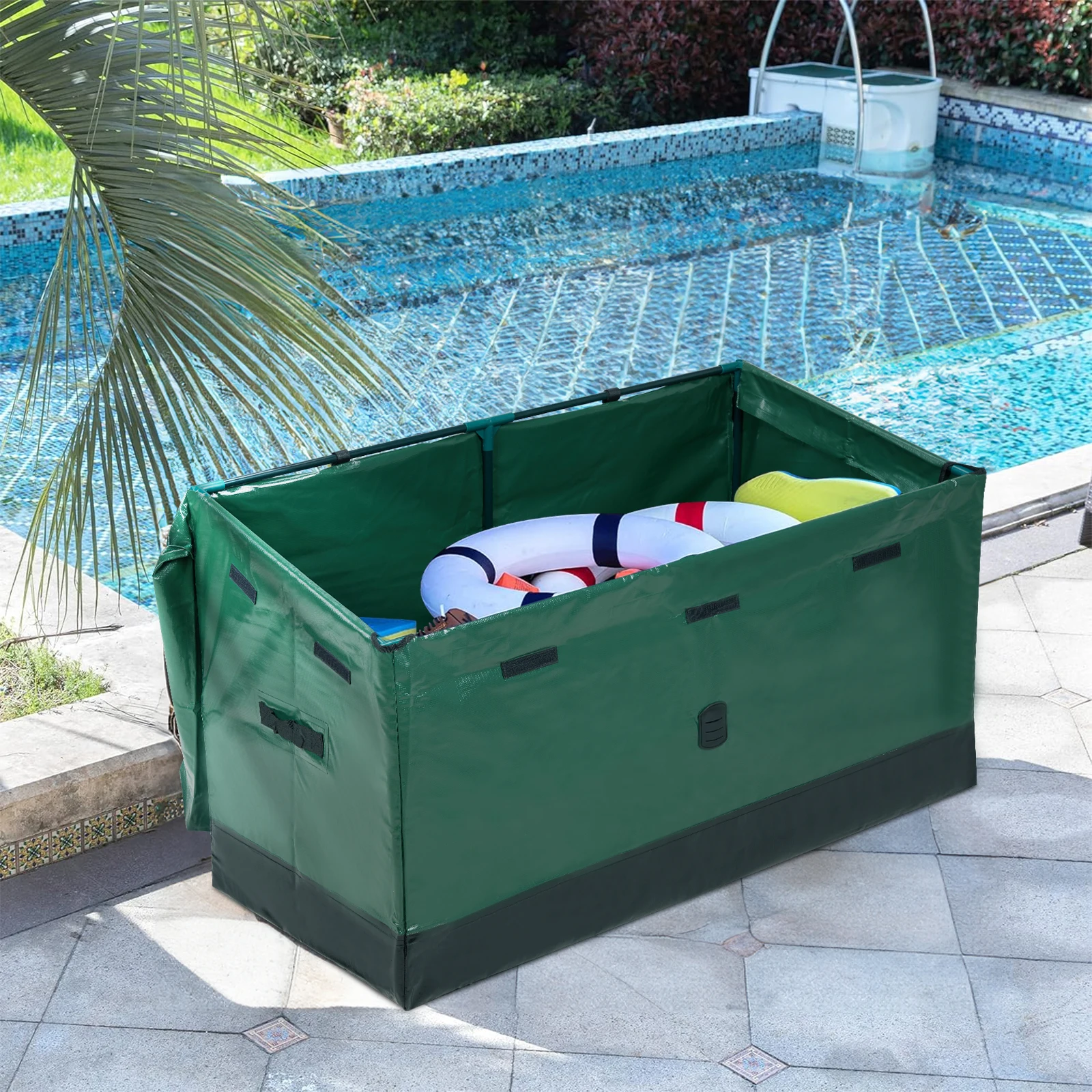 130gal green and black sloping top PVC waterproof detachable courtyard plastic storage box